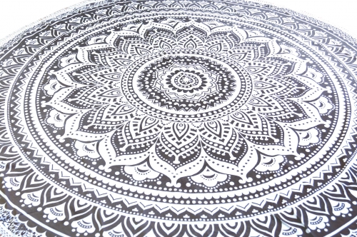 Round Indian mandala cloth, boho bedspread, picnic blanket, beach blanket, round tablecloth - white/slate - 180x180x0,5 cm  180 cm