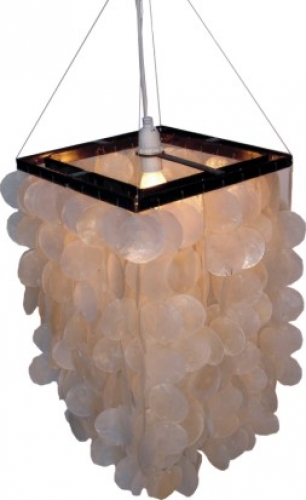 Deckenlampe / Deckenleuchte, Muschelleuchte aus hunderten Capiz, Perlmutt Plttchen - Modell Sabah - wei - 40x30x30 cm 