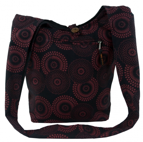 Sadhu Bag mit Blmchen-Druck, Goa Tasche - schwarz - 35x37x14 cm 