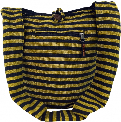 Sadhu Bag gestreift, Goa Tasche, Schulterbeutel - gelb/schwarz - 35x35x25 cm 