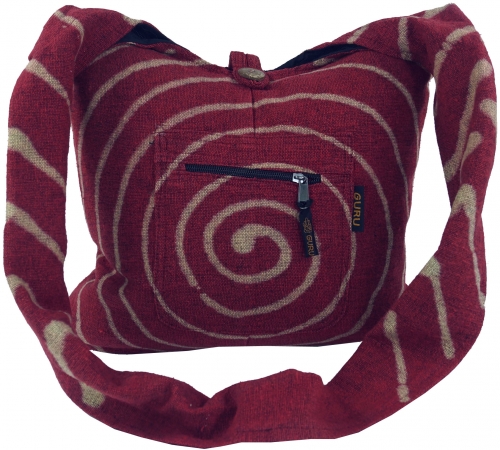 Sadhu Bag mit Batik - Spirale; groe Boho Schultertasche, Schulterbeutel - rot - 35x40x10 cm 