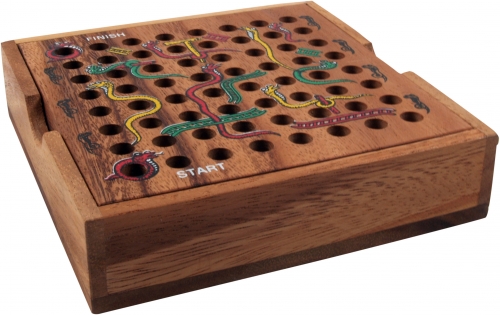 Brettspiel, Gesellschaftsspiel aus Holz - Schlange auf der Leiter - 3x13x13 cm 