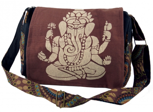 Schultertasche, Hippie Tasche, Goa Tasche Ganesha - braun - 23x28x12 cm 