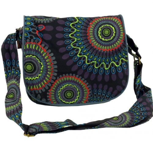 Schultertasche, Hippie Tasche, Goa Tasche - schwarz - 22x23x12 cm 