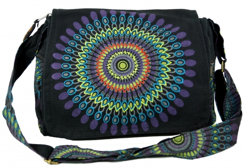 Schultertasche, Hippie Tasche, Goa Tasche - schwarz - 23x28x12 cm 