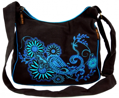 Schultertasche, Hippie Tasche, Goa Tasche - schwarz/blau - 23x28x12 cm 