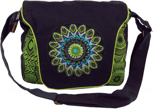 Shoulder bag, hippie bag, goa bag - black/green - 22x28x6 cm 