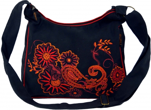 Schultertasche, Hippie Tasche, Goa Tasche - schwarz/rot - 23x28x12 cm 