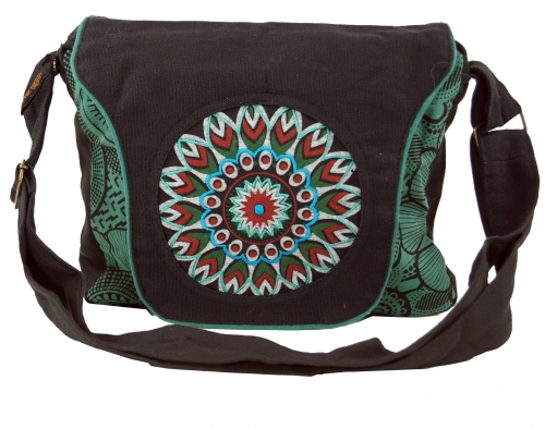 Schultertasche, Hippie Tasche, Goa Tasche, Umhngetasche, Handtasche - schwarz/blau - 22x28x6 cm 