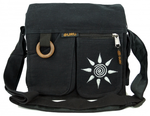 Boho shoulder bag, hippie bag sun, vintage shoulder bag - sun/black - 25x25x7 cm 