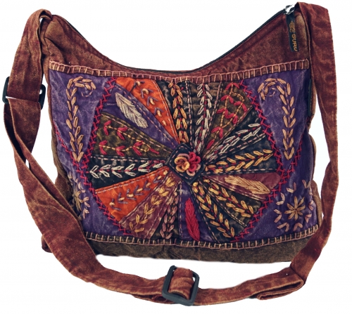 Shoulder bag, patchwork hippie bag, goa bag - red - 30x30x8 cm 