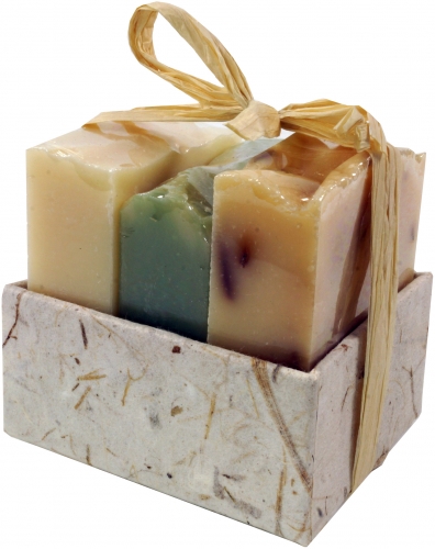 Soap set, gift set - Mediterranean - 3 x scented soap 100 g, Fair Trade - 8x8x7 cm 