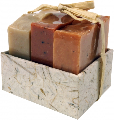 Soap set, gift set - Tropical - 3 x scented soap 100 g, Fair Trade - 8x8x7 cm 
