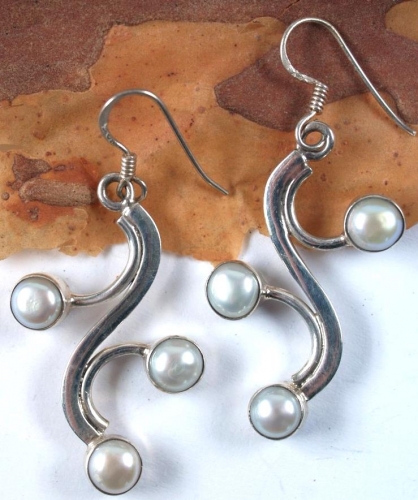 Silber Ohrring Perle - 3,5 cm