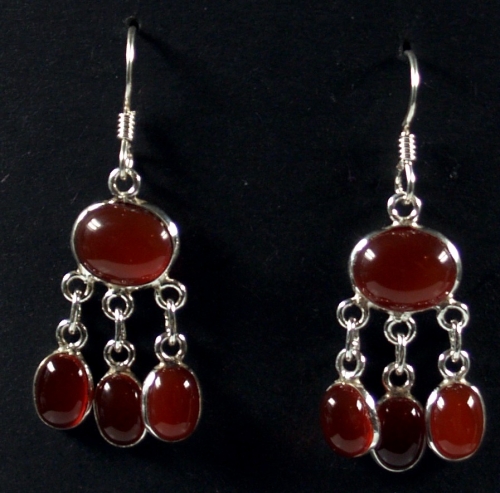 Bollywood style Indian silver earrings, boho earrings - carnelian - 2,5 cm
