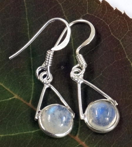 Indian silver earrings, ethno earrings, boho earrings - moonstone - 2,5x1 cm