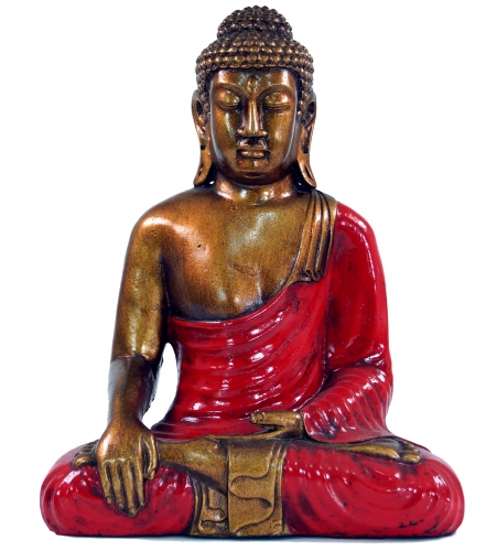 Sitzender Buddha im Bhuimsparsha Mudra aus Recin - rot - 30x24x12 cm 