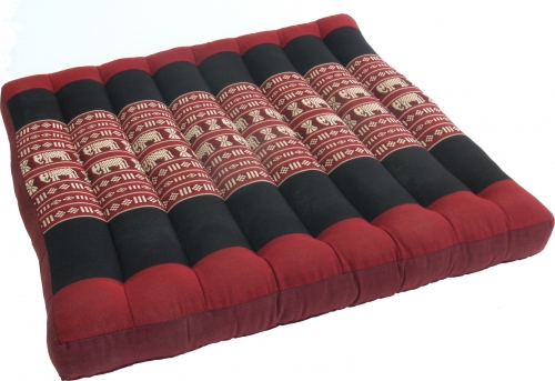 Sitzkissen, Bodenkissen, BodenmatteThai, aus Kapok, 50*50 cm - rot/schwarz