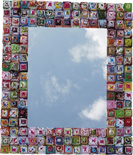 Recycled paper mirror - rectangular - 36x32x2 cm 