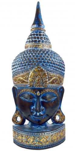 Stehende Buddha Maske, Thai Buddha Statue - blau/gold - 74x27x13 cm 