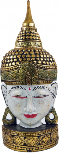 Stehende Buddha Maske, Thai Buddha Statue - wei/gold - 61x24x10 cm 