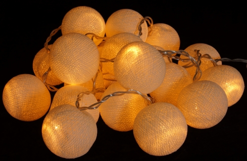 Stoff Ball Lichterkette, LED Kugel Lampion Lichterkette - vanille - 7x7x350 cm  Ø7 cm
