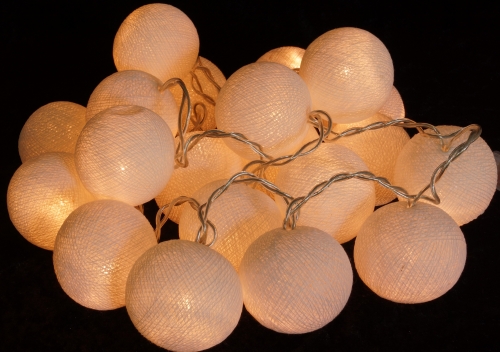 Stoff Ball Lichterkette, LED Kugel Lampion Lichterkette - weiß - 7x7x350 cm  Ø7 cm
