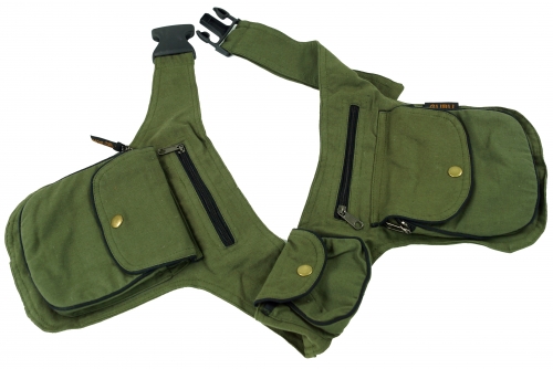 Stoff Sidebag, doppelte Grteltasche, Goa Grteltasche - olive - 20x15x5 cm 