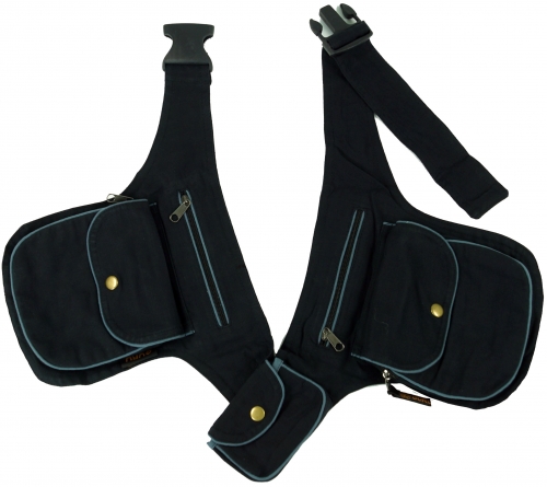 Fabric sidebag, double belt bag, goa belt bag - black - 20x18x5 cm 