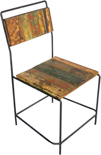 Chair made from recycled teak and metal frame - model 8 - 100x56x55 cm 