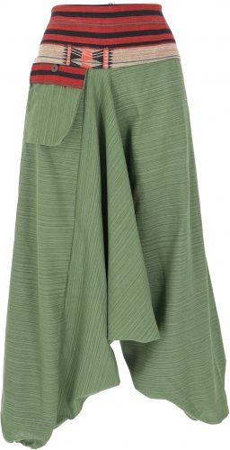 Harem pants, Thai harem pants, goa pants with woven waistband - light olive green