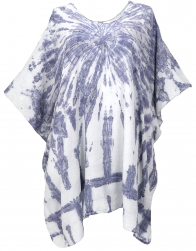 Batik tunic, open sholder kaftan, maxi tunic, beach tunic, plus size - white/blue