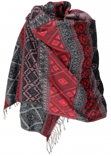 Soft pashmina scarf/stole, shawl, plaid - Inca pattern gray/red - 200x95 cm