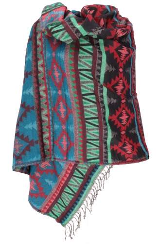 Soft pashmina scarf/stole, shawl, plaid - Inca pattern turquoise/green - 200x95 cm