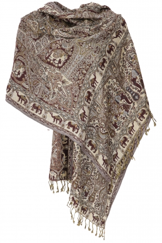 Indian pashmina scarf, shawl, boho stole with paisley pattern - chocolate brown/beige - 200x70 cm