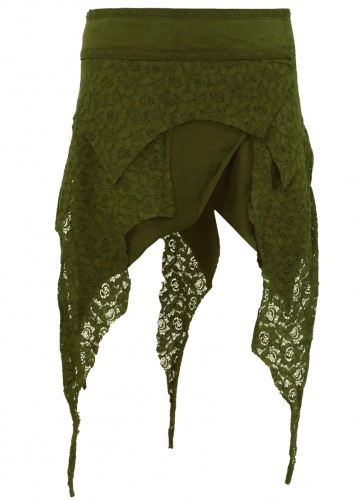 Psytrance Goa mini skirt, elf skirt, wrap skirt, pointed skirt, cacheur - green