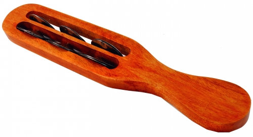 Musikinstrument aus Holz, Musik Percussion Rhythmus Klang Instrument, handgearbeitet, Hand Rassel - Tamburin 2 - 30x5,5x2 cm 