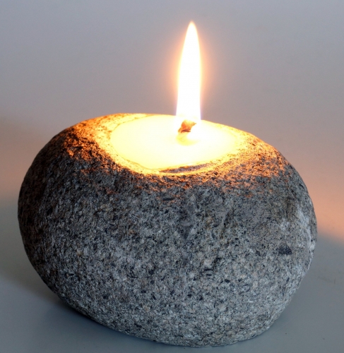 Tealight candle holder made from a river stone pebble - 7x12x12 cm 