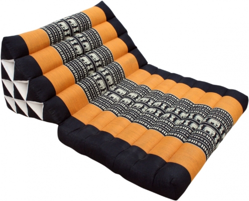 Thaikissen, Dreieckskissen, Kapok, Tagesbett mit 1 Auflage - schwarz/orange - 30x50x75 cm 