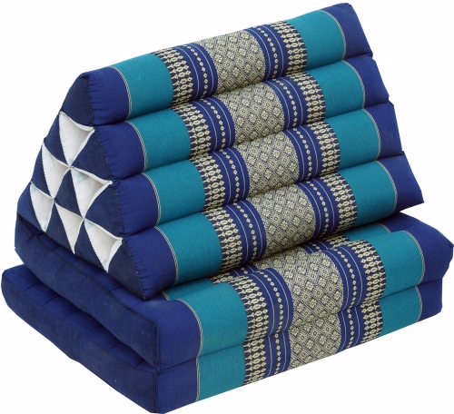 Thaikissen, Dreieckskissen, Kapok, Tagesbett mit 2 Auflagen - blau - 30x50x120 cm 