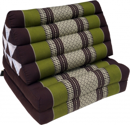 Thaikissen, Dreieckskissen, Kapok, Tagesbett mit 2 Auflagen - braun/grün - 30x50x120 cm 