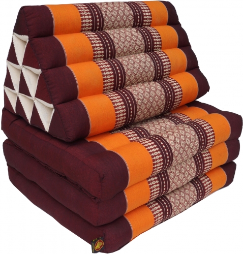 Thaikissen, Dreieckskissen, Kapok, Tagesbett mit 3 Auflagen - braun/orange - 30x50x160 cm 