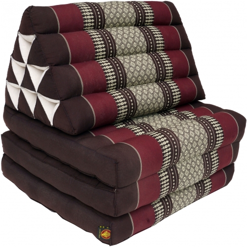 Thai cushion, triangle cushion, kapok, day bed with 3 pads - brown/wine red - 30x50x160 cm 