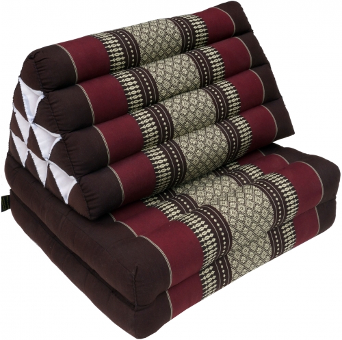 Thai cushion, triangle cushion, kapok, day bed with 2 pads - brown/wine red - 30x50x120 cm 