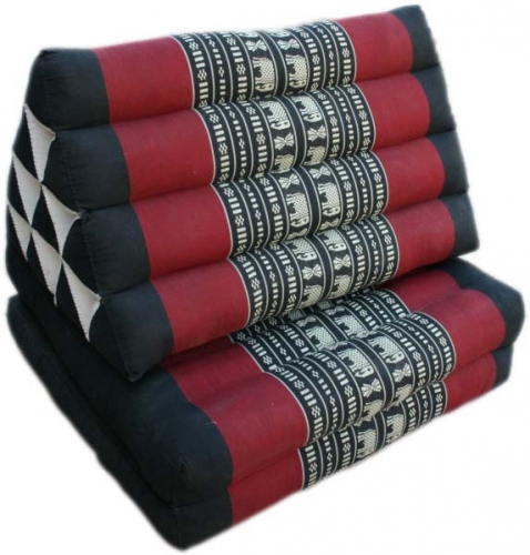 Thaikissen, Dreieckskissen, Kapok, Tagesbett mit 2 Auflagen - Elefant schwarz/rot - 30x50x120 cm 
