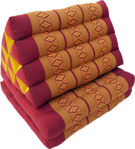 Thaikissen, Dreieckskissen, Kapok, Tagesbett mit 2 Auflagen - rot/gold - 30x50x120 cm 