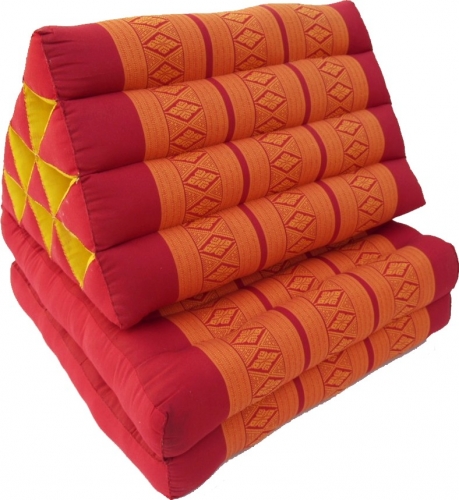 Thaikissen, Dreieckskissen, Kapok, Tagesbett mit 2 Auflagen - rot/orange - 30x50x120 cm 