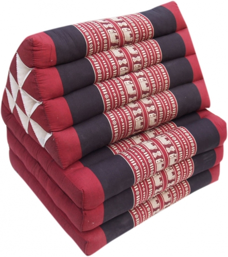 Thaikissen, Dreieckskissen, Kapok, Tagesbett mit 3 Auflagen - Elefant rot/schwarz - 30x50x160 cm 