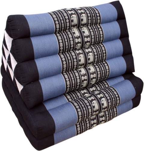Thaikissen, Dreieckskissen, Kapok, Tagesbett mit 2 Auflagen - schwarz/blau - 30x50x120 cm 