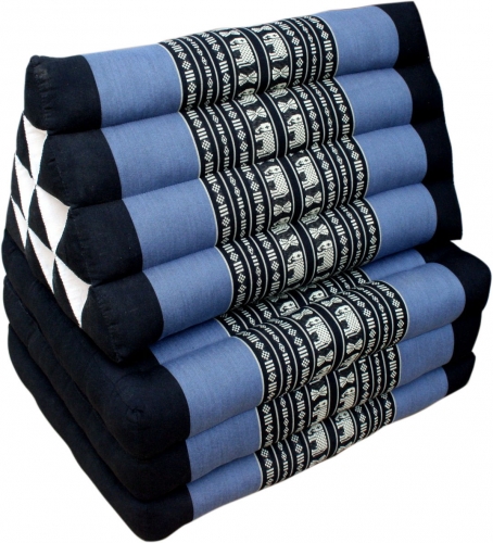 Thaikissen, Dreieckskissen, Kapok, Tagesbett mit 3 Auflagen - schwarz/blau - 30x50x160 cm 